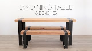 DIY Modern Dining Table w Matching Benches  Modern Builds [upl. by Cad]